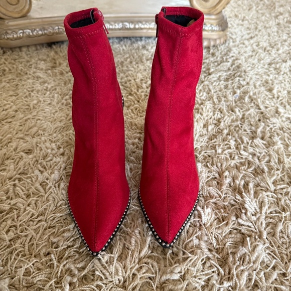 Bar III Laynee Red Dress Booties 7.5M | New Block Heel Pointed Toe Ankle Boots - Picture 4 of 7